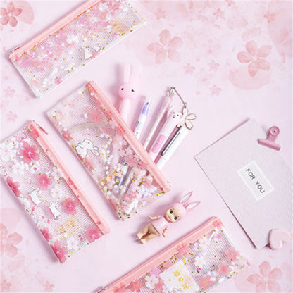 Kawaii Cherry Blossom Bunny Pencil Bags