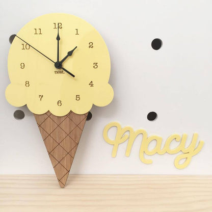 Kawaii Yellow Ice Cream Cone Wall Clock