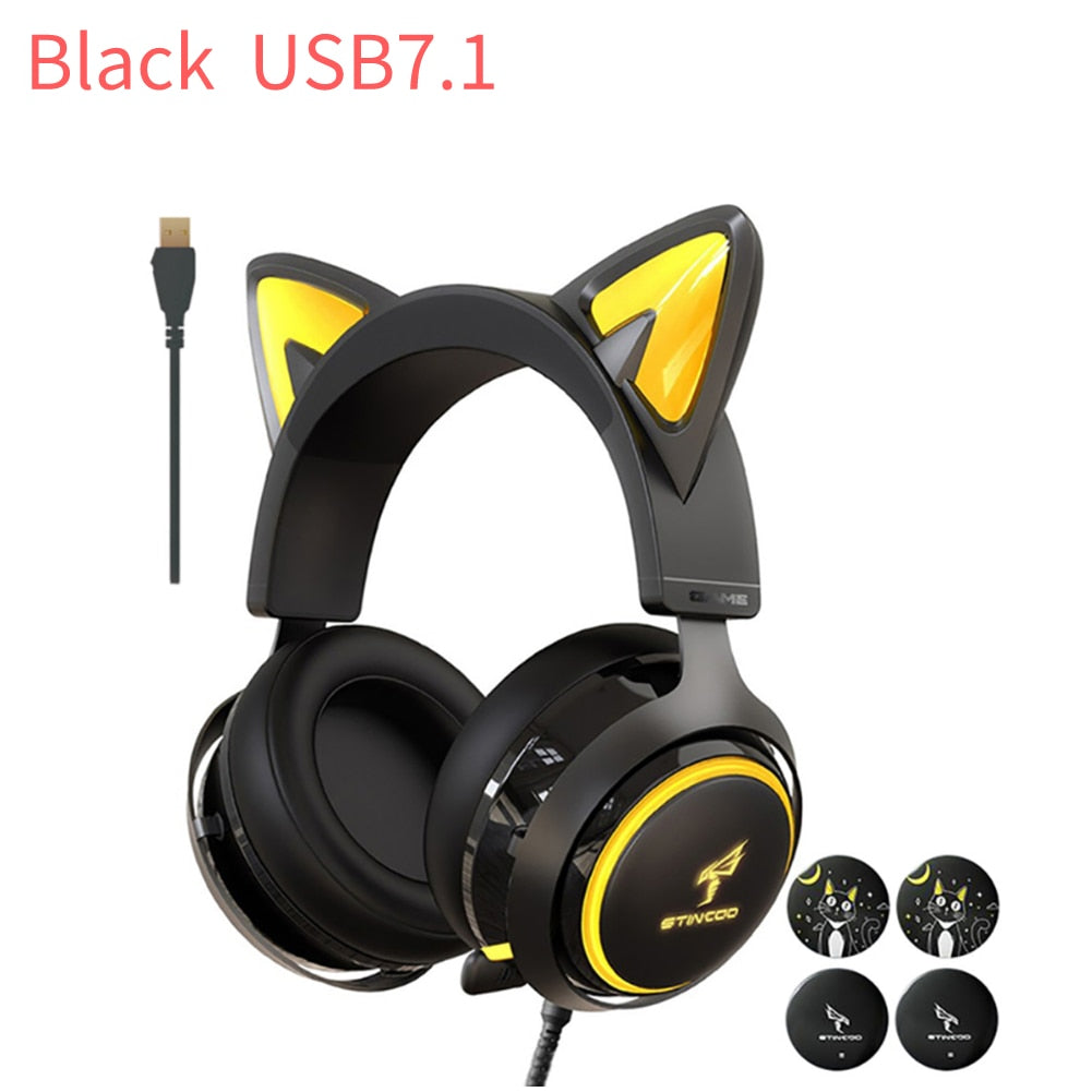 Kawaii Black Luminous Cat Ears Headphones