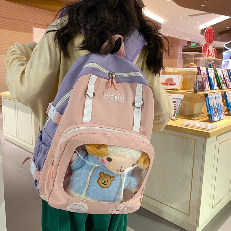 Model Wearing Kawaii Game Design Plushie Backpack With Ram Plushie