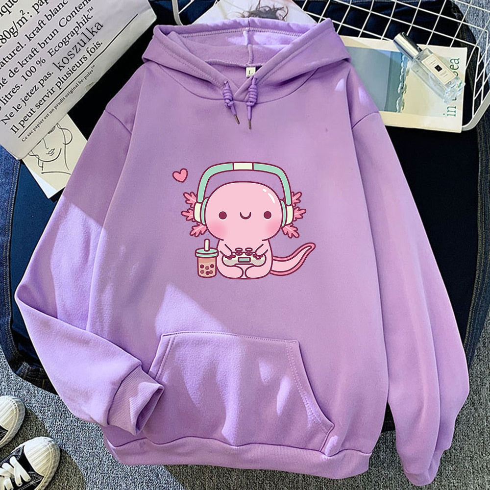 Kawaii Purple Axolotl Gamer Hoodie