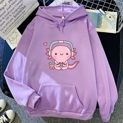 Kawaii Purple Axolotl Gamer Hoodie