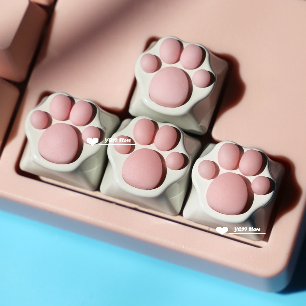 Kawaii White and Pink Cat Paw Key Caps