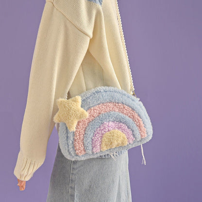 Kawaii Plush Pastel Rainbow Messenger Bag