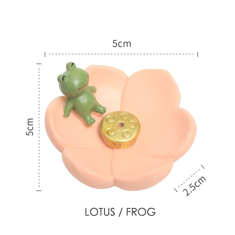 Kawaii Frog in a Sakura Flower Incense Holder