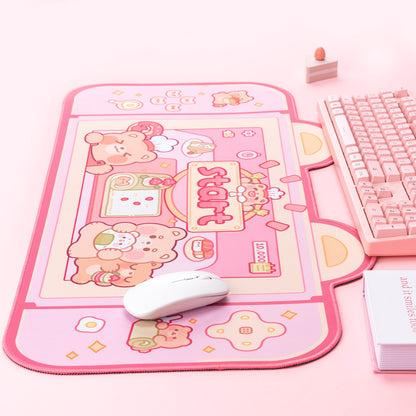Kawaii Pink Bear Desk Pad With Mouse