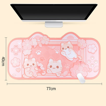 Kawaii Pink Cats in a Game Console Desk Pad