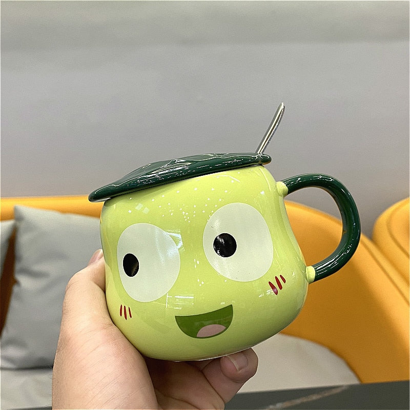 Kawaii Frog Mug With Lid & Spoon