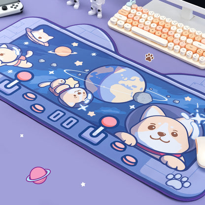 Kawaii Purple Shiba Inu in Space Desk Pad