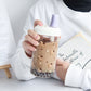 Kawaii Purple Cat Boba Glass Bottle With Straw