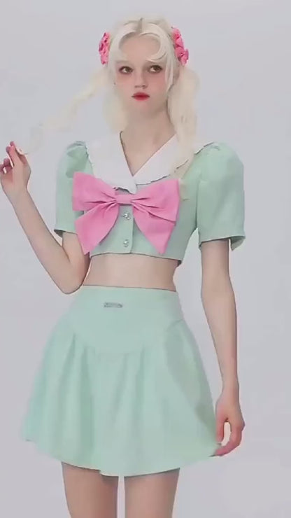 Kawaii Pastel Green Japanese School Outfit Video