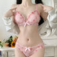 Model Wearing Kawaii Strawberry Print Bra and Panties
