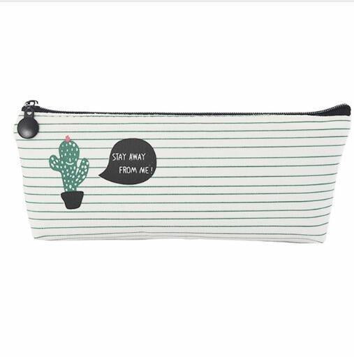 Cute Cactus Pencil Case Canvas Bag With Black Stripes
