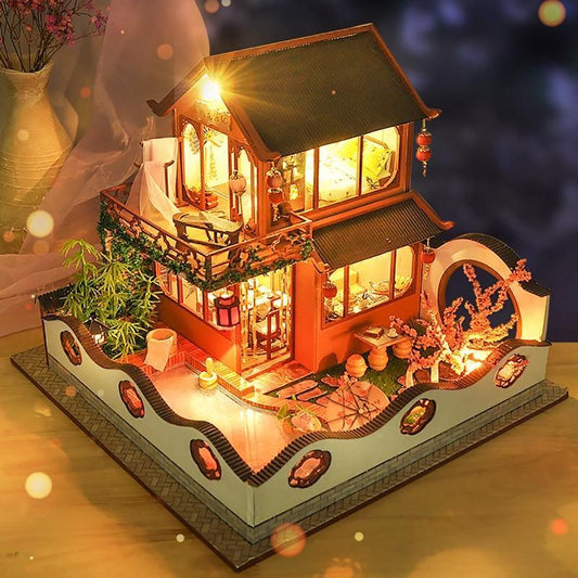 Chinese Villa Dollhouse Kit With Lights