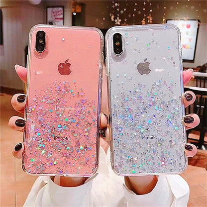 Pink and Silver Kawaii Glitter Stars Phone Cases