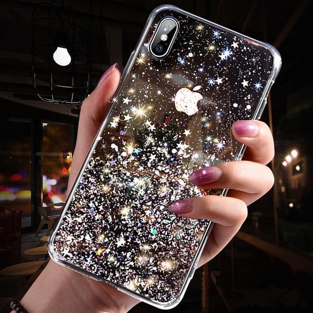 Black Kawaii Glitter Stars Phone Case