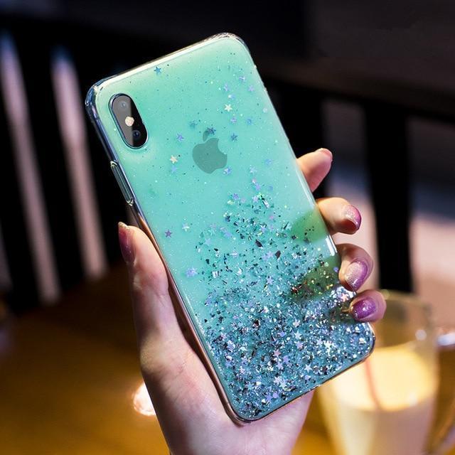 Blue Kawaii Glitter Stars Phone Case