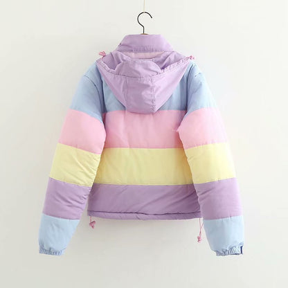 Back View of Pastel Puffer Jacket Hoodie