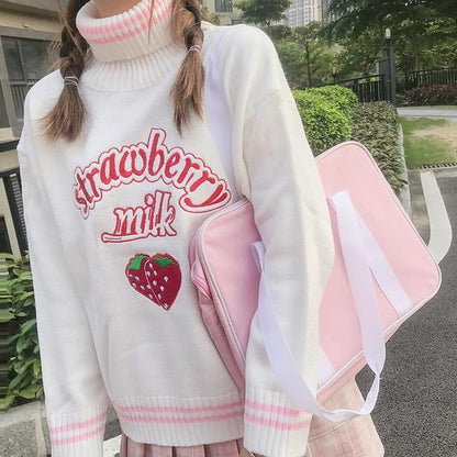 Kawaii Strawberry Milk Turtleneck Sweater