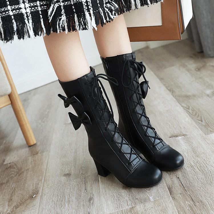 Kawaii Black Sweet Lolita Lace-Up Boots with Bows