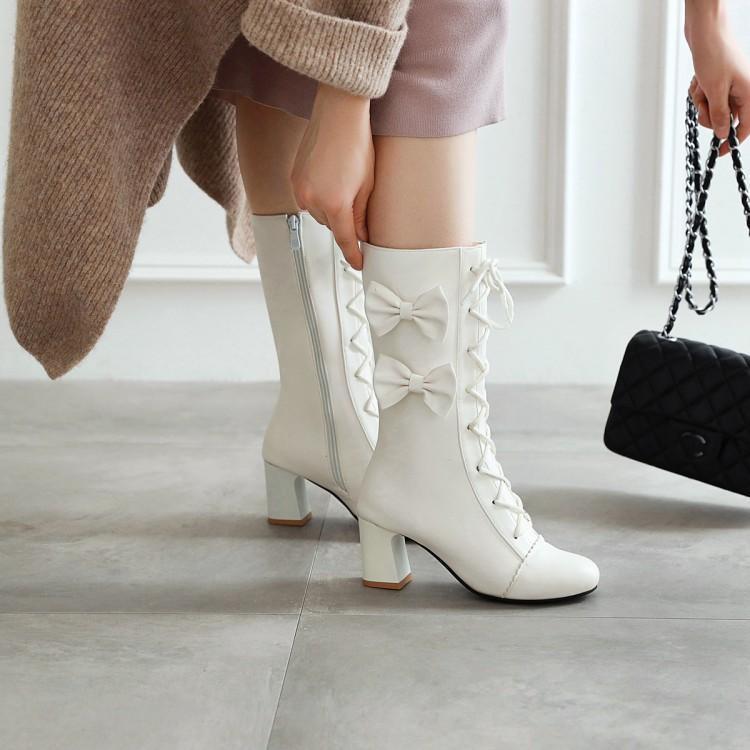 White Sweet Lolita Lace-Up Boots with Bows