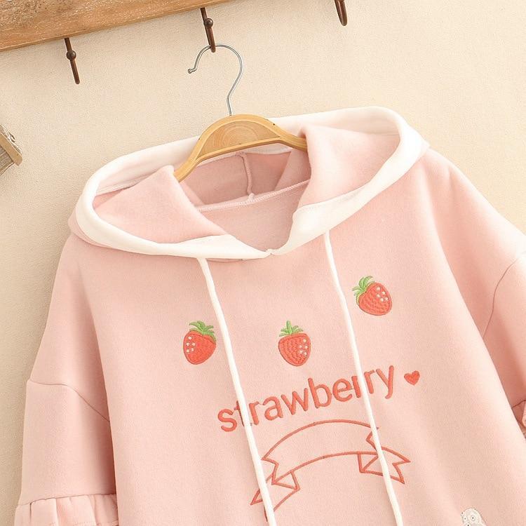 Kawaii Strawberry Hoodie With Lace Up Sleeves – Kore Kawaii