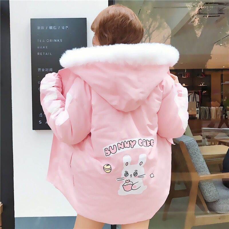 Back View of Kawaii Bunny Cake Hoodie Coat in Pink