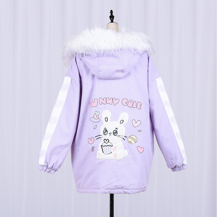 Back View of Kawaii Bunny Cake Hoodie Coat in Lavender