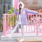Girl Wearing Kawaii Bunny Cake Hoodie Coat in Lavender