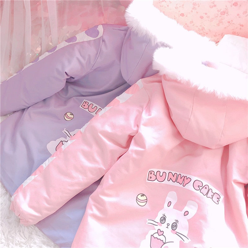 Kawaii Bunny Cake Hoodie Coats in Pink and Lavender