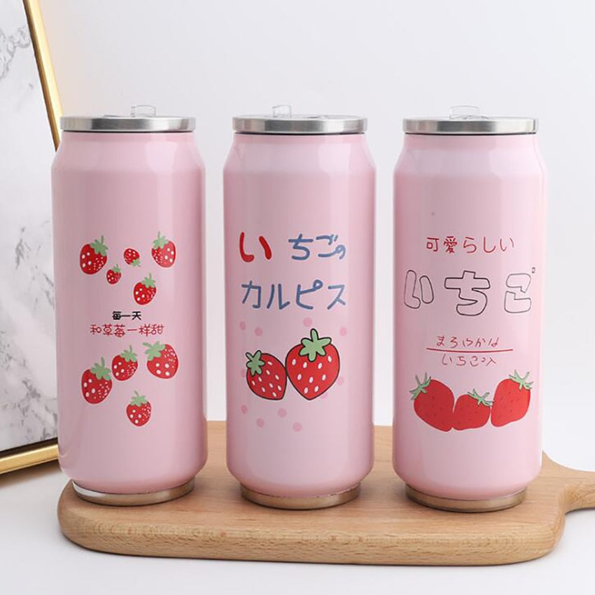 Kawaii Pink Strawberry Insulated Water Bottles