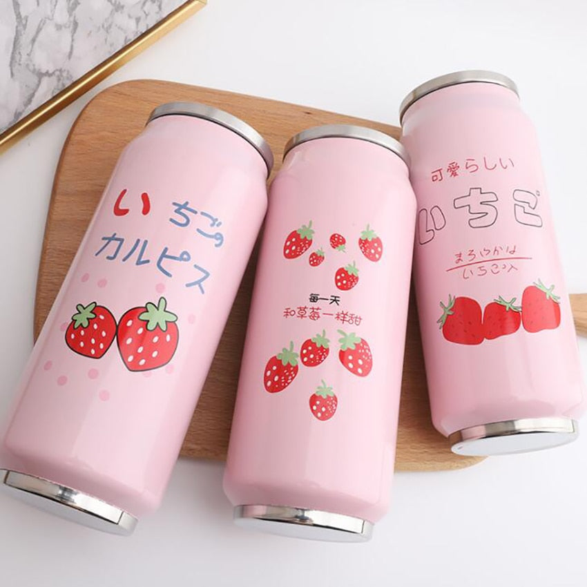 Cute Pink Strawberry Insulated Water Bottles