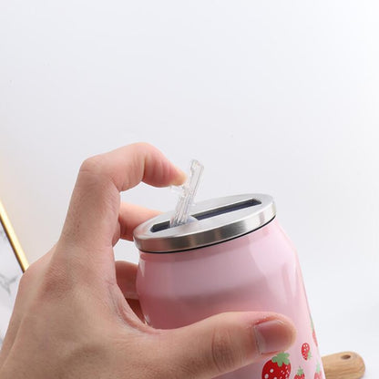 Kawaii Strawberry Insulated Water Bottle With Built In Straw