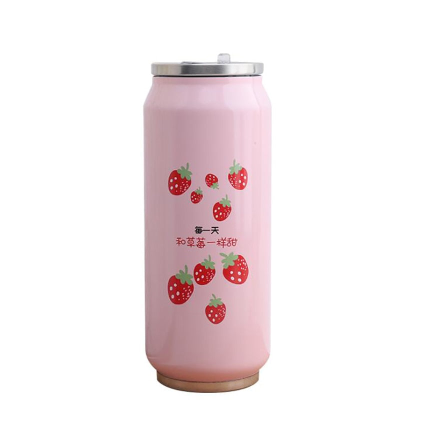 Kawaii Pink Strawberry Insulated Water Bottle