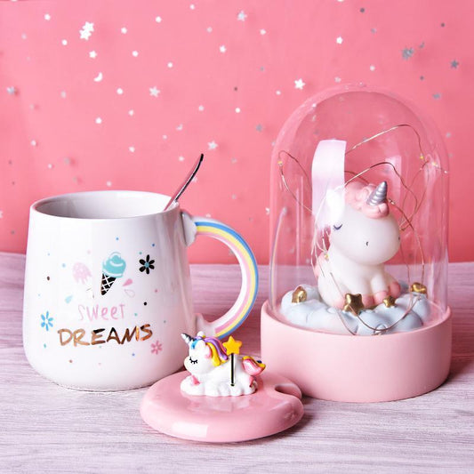 Kawaii Unicorn Mug with Lid and Spoon