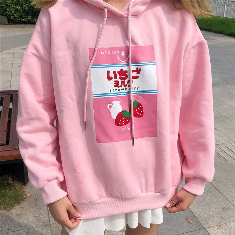 Kawaii Pink Strawberry Milk Hoodie