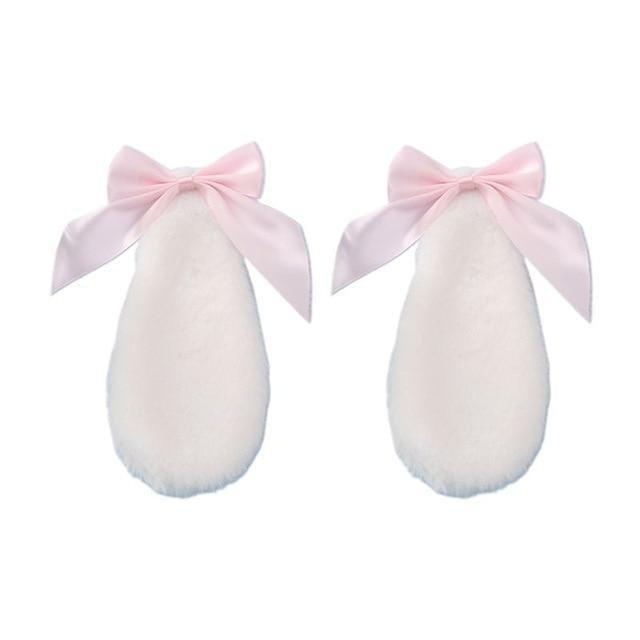 Kawaii Bunny Ears Hair Clips With Pink Ribbons