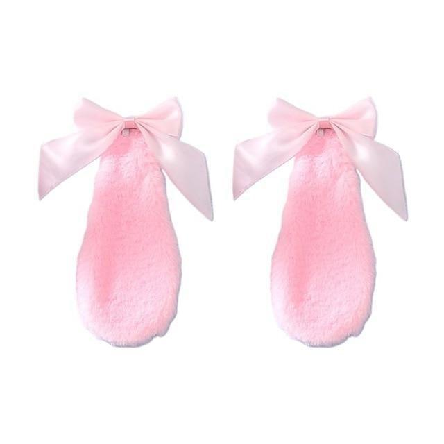 Kawaii Pink Bunny Ears Hair Clips With Pink RIbbons