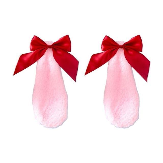 Kawaii Pink Bunny Ears Hair Clips With Red Bows