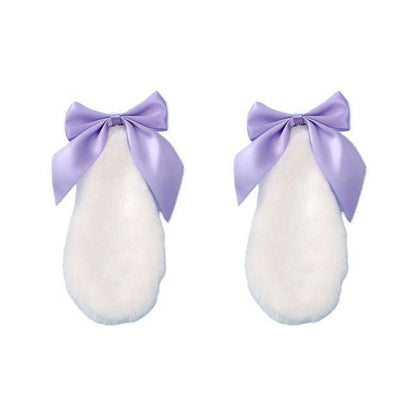 Kawaii White Bunny Ears Hair Clips With Purple Ribbons