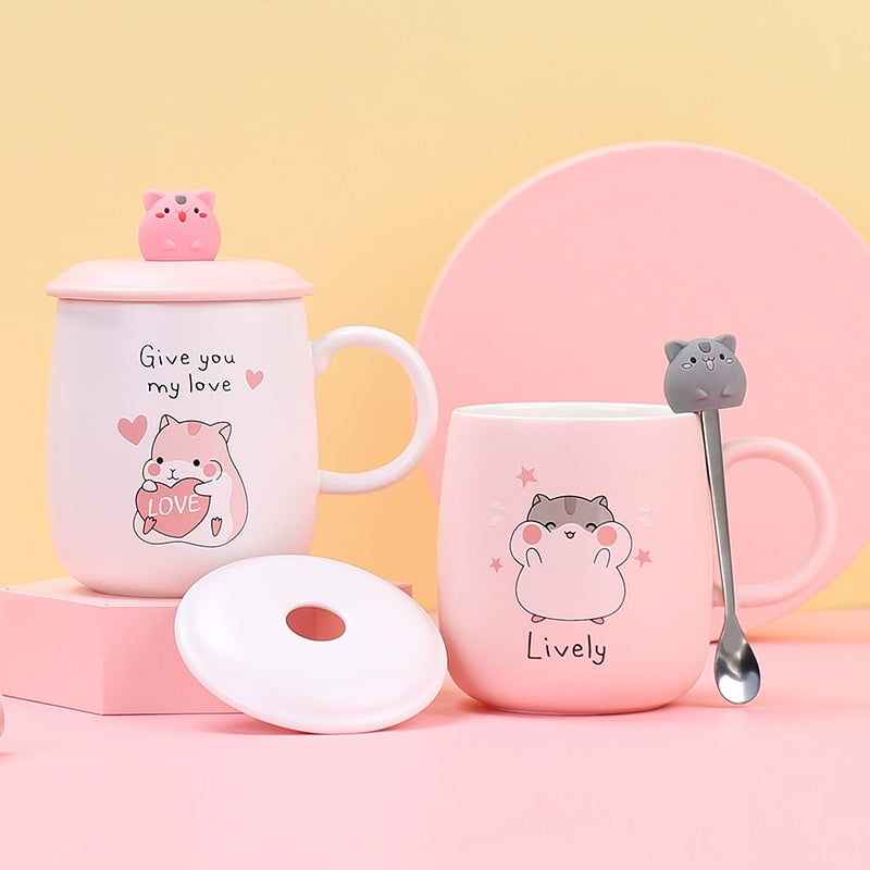Cute Hamster Mugs With Lids and Spoons