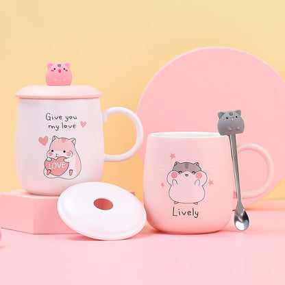 Cute Hamster Mugs With Lids and Spoons