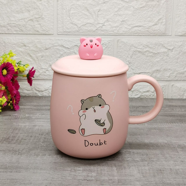 Pink Kawaii Hamster Mug With Lid