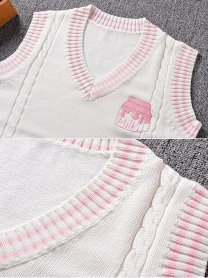 Strawberry Milk Embroidered Vest