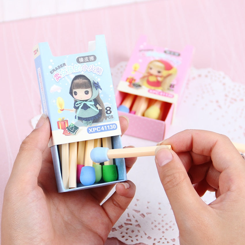 Kawaii Eraser Matches in Blue Box