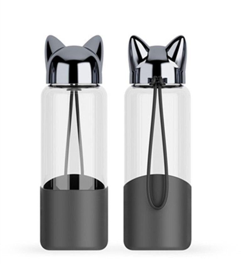 Kawaii Black Fox Glass Water Bottle