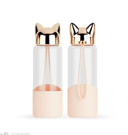 Kawaii Pink Fox Glass Water Bottle