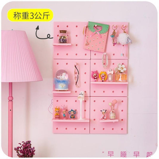Kawaii Pink Wall Peg Board Shelf on a Wall