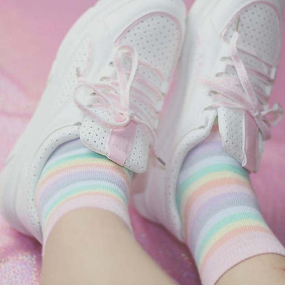Kawaii Pastel Rainbow Socks and Pink and White Shoes