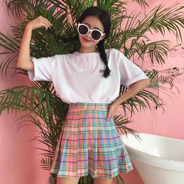 Kawaii Rainbow Plaid Skirt